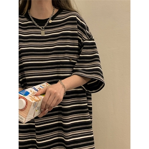 1中性大码M-5XL条纹短袖T恤立体口袋设计短袖T恤男DT8768P40控59图片