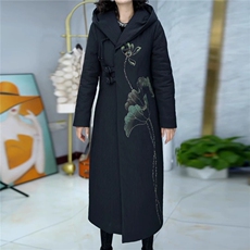 印花羽绒棉服女中长款修身刺绣盘扣高端气质棉衣棉袄外套冬，女装棉衣/棉服，韩蔻秀