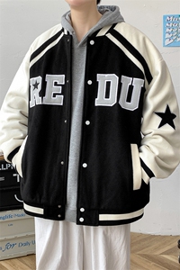 冬款港风加棉加厚简约棉衣外套毛巾绣棒球服男士8133-P120控价158图片