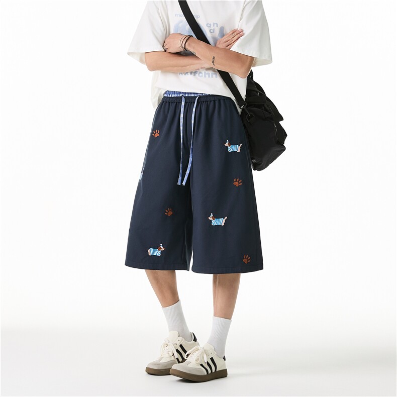 抖音品质夏季新款设计感腊肠狗刺绣七分裤B315-K25775-特p30控58,男装休闲裤,电商B315