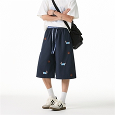 抖音品质夏季新款设计感腊肠狗刺绣七分裤B315-K25775-特p30控58，男装休闲裤，电商B315