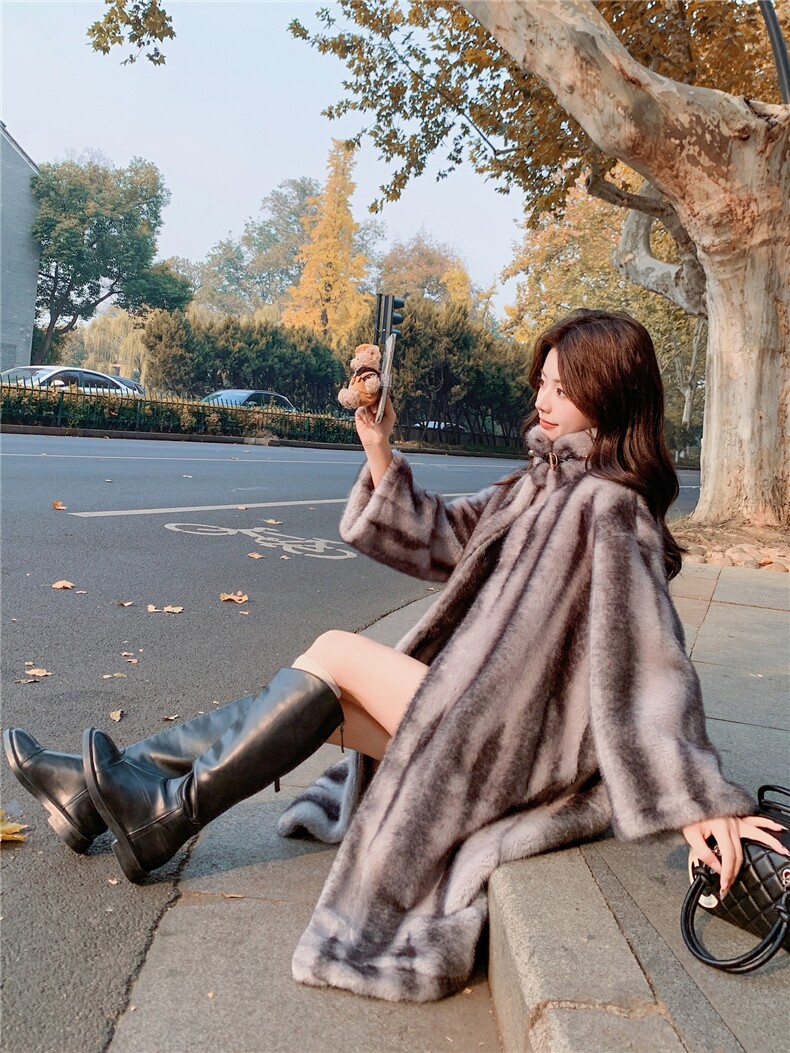 中长款仿貂毛麂皮绒皮毛一体外套女冬季大衣2C353--718#P260K389,女装皮草,2C353