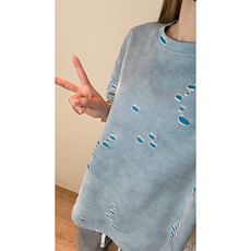 美式破洞短袖T恤男夏季潮牌半袖衣服宽松重磅体恤衫T3650-特价P33，男装T恤，电商A007