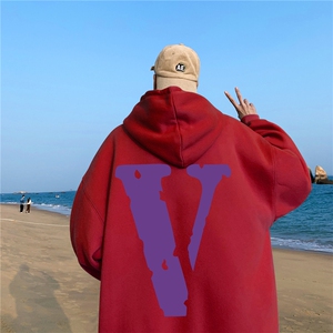 ！ 秋季重磅宽松大码港风紫色v印花连帽卫衣LW11-特p35图片