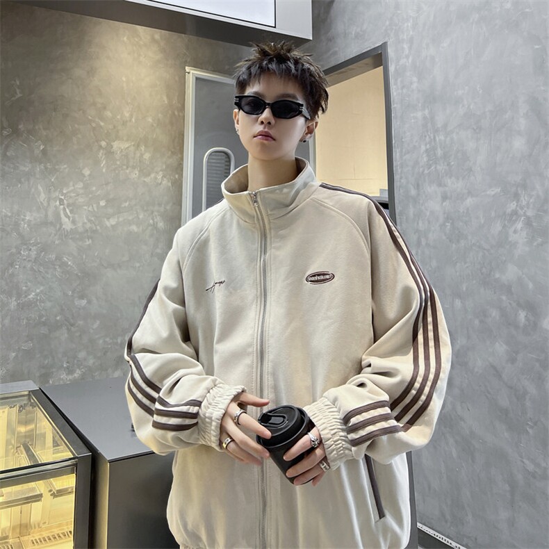 美式三条杠立领夹克男春秋宽松开衫卫衣休闲运动外套WY052-P50,男装夹克,星座308B-1