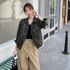 新款现货休闲时尚潮流皮衣2C256-616-P135-K208，女装皮衣，2C256