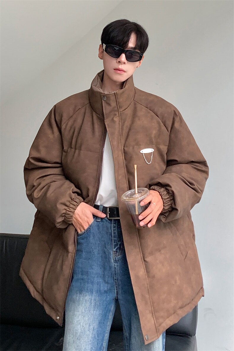 港风PU皮复古做旧金属设计棉衣男MY77102P130控198抖音控228,男装棉衣,星座227-7