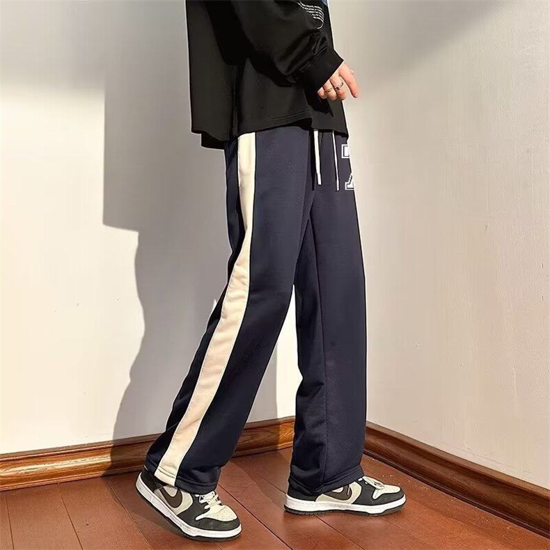 新款侧条纹休闲裤长裤男美式百搭垂感宽松嘻哈运动裤KK335-P30,女装休闲裤,星座911-3