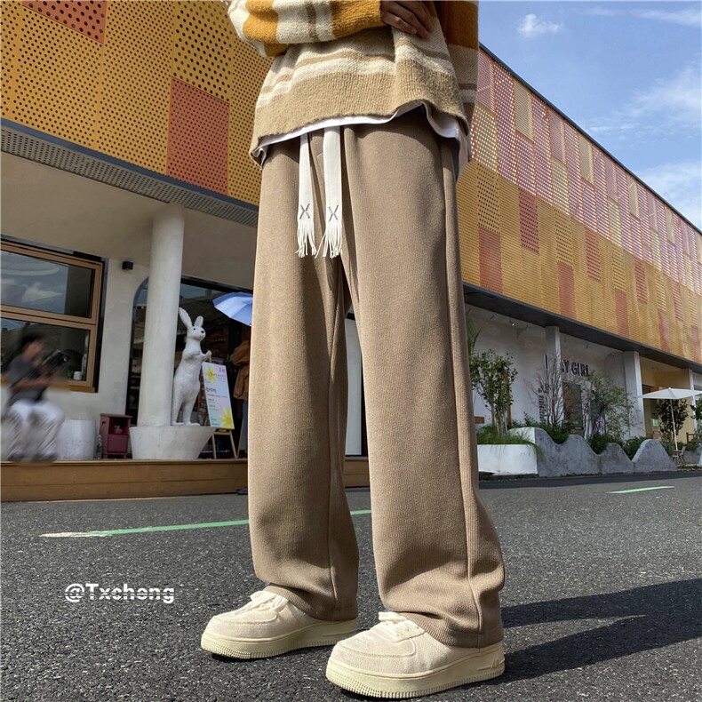 抖音品质港风新款飘带针织宽松直筒休闲裤B315-K23462-p55控68,男装休闲裤,电商B315
