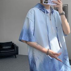 TZ770-特批50控98速干简约渐变色扎染冰丝T恤男装休闲短袖套装，男装T恤，电商A059