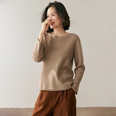 新款针织圆领纯色套头上衣时尚百搭，女装针织衫/毛衣，鸥蕊娅羊绒