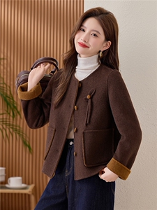 纯色双面毛呢外套小个子短款女2025秋冬季新款洋气百搭羊毛大衣图片