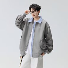 潮流美式复古格纹假两件夹克男春秋季新款潮牌宽松格子棒球服外套，男装夹克，星座1210-1