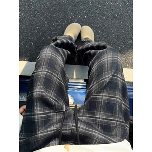 特批P45无差价秋季新款复古格子直筒大码休闲裤男女中性风K5979图片