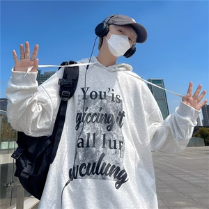 2023春秋情侣连帽印花上衣男hiphop嘻哈炸街套头衫卫衣 W5977-P31图片
