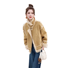 皮毛一体羊羔毛外套女2024冬新款小个子加厚保暖鹿皮绒机车服棉服，女装棉衣/棉服，自然秀