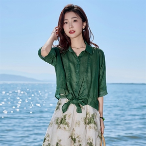 2026年夏季女短袖宽松亲肤透气薄苎麻文艺/优雅图片
