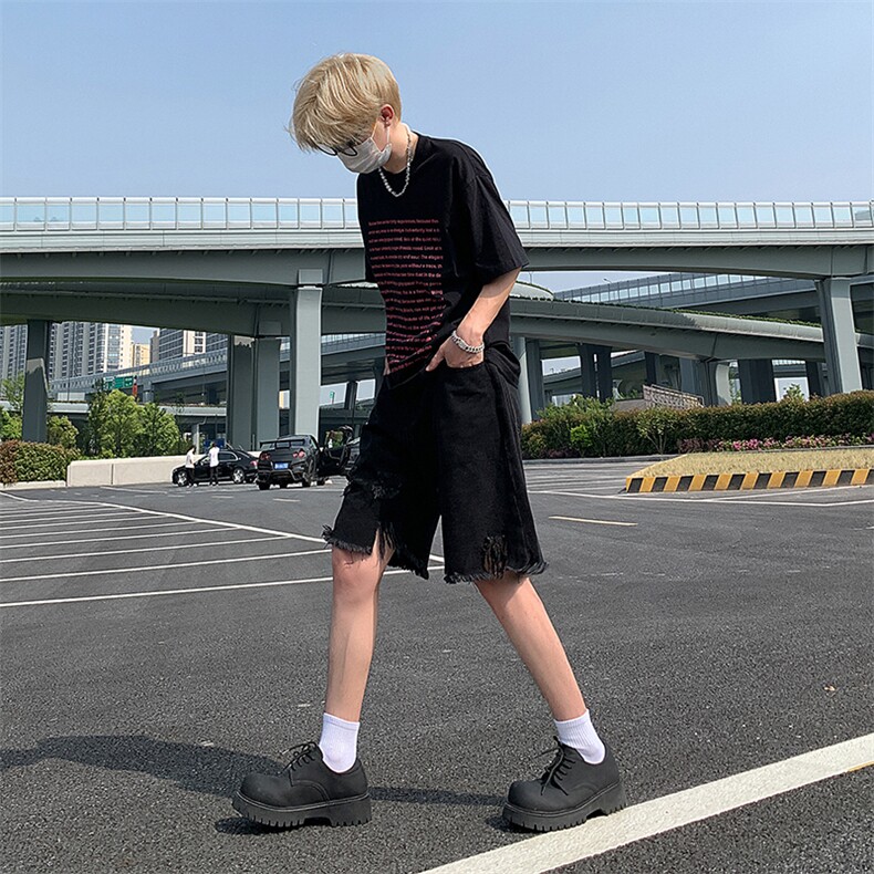 现货 夏季美式复古毛边短裤五分乞丐破洞牛仔裤男 K5808-P35 控58图片
