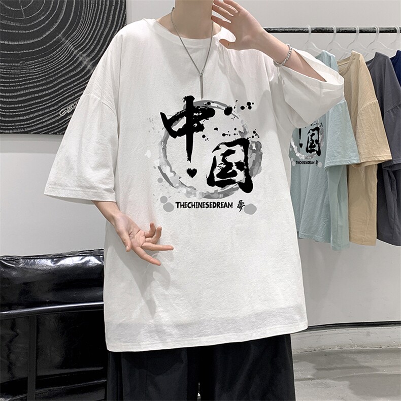 YT26134-P30亚短袖t恤男大码五分袖男宽松七分袖港风模特,男装T恤,电商A040