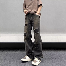 美式vibe裤子高街水洗牛仔裤男设计感小众拉链裤B2002P45，男装牛仔裤，星座1116-2