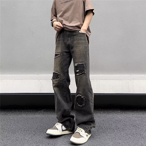 美式vibe裤子高街水洗牛仔裤男设计感小众拉链裤B2002P45图片