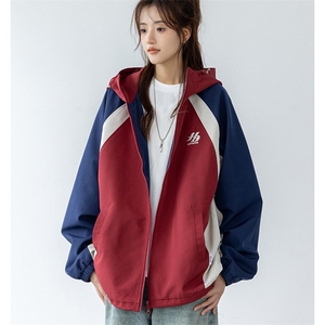 美式复古拼色冲锋衣女春秋季防水宽松休闲运动棒球服外套2024图片
