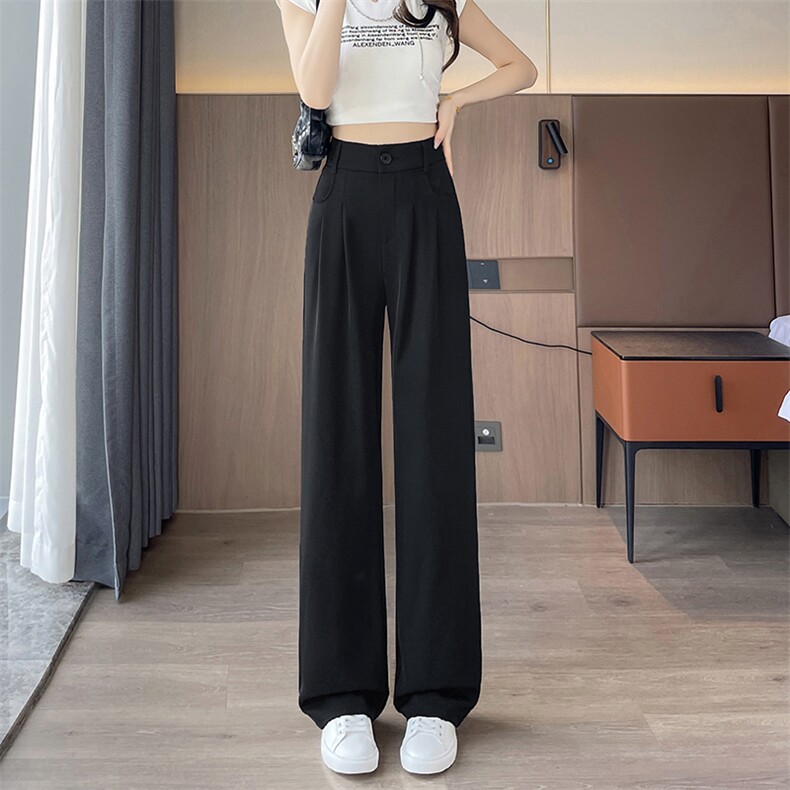 现货窄版阔腿裤女2025新款小个子高腰显瘦垂感直筒休闲西装裤,女装休闲裤,云美莎专业女裤-全店现货
