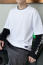 【】春秋新款纯棉T恤新款字母印花假两件长袖男DS453TP35，男装T恤，电商A102