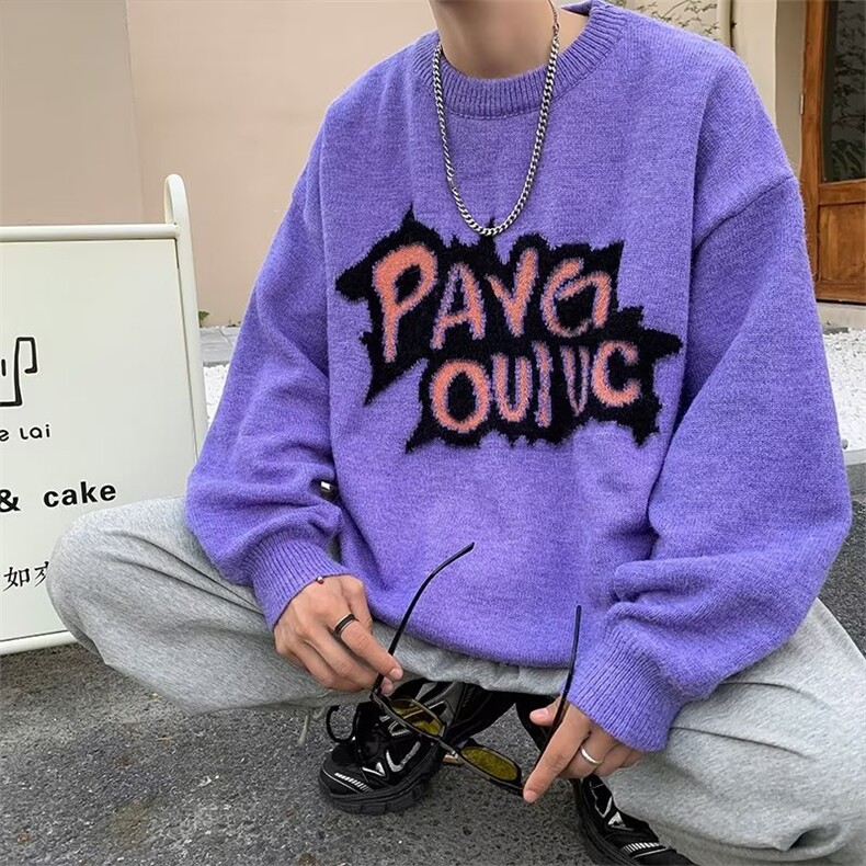 设计感毛衣男美式高街圆领针织衫秋冬季情侣潮宽松外套MC423-p43,男装针织衫/毛衣,星座1008-1