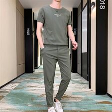 新款莱卡冰爽T恤休闲裤短袖运动套装夏季冰丝大码两件套T737-P60，男装套装，星座1206（原A206）