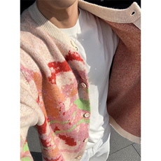 网图陈伟霆同款费尔岛涂鸦彩色针织开衫毛衣外套男女A1157-P100，男装针织衫/毛衣，星座1505