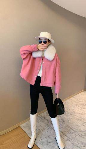 狐狸毛领短款派克，女装，肆尔