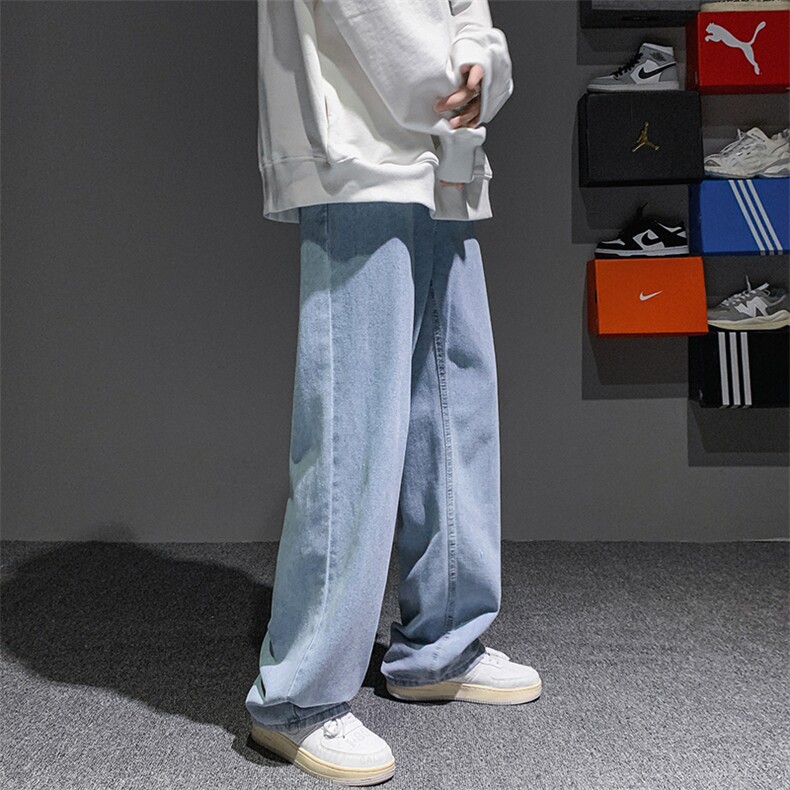 港风宽松大码直筒裤拖地裤纯棉水洗牛仔裤A014-K8133-P45控58,男装牛仔裤,电商A014