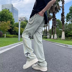 夏款男牛仔裤五角星刺绣长腰带宽松长裤NK6092P50，男装牛仔裤，星座1013-1