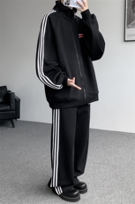 8XL-M条纹撞色开衫新年红卫衣运动套装潮牌运动服校园风TZ114P118，男装休闲套装，电商D206-1