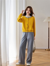 长裤常规通勤风B级长袖通用型纽扣开衫中等两件套，女装套装/套裙，梦依杭