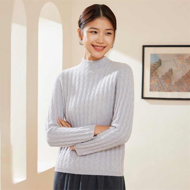 优雅女士半高领金丝花纱时尚百搭通勤羊绒衫时尚百搭显瘦保暖毛衣图片