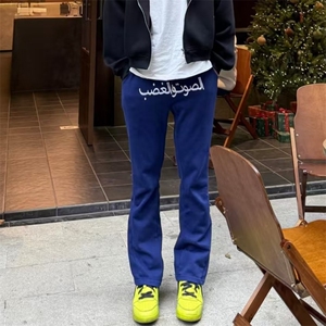 美式高街潮牌男女运动休闲裤直筒宽松慵懒显瘦印花休闲卫裤子图片