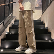 直播数据款春季新款撞色侧条纹伞兵裤宽松直筒休闲裤K501-P32，男装休闲裤，星座914-3