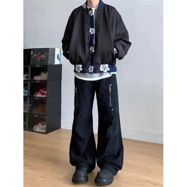 W9406-P60网图现货新款潮复古嘻哈刺绣拼接夹克宽松棒球服外套,男装夹克,星座1608-2