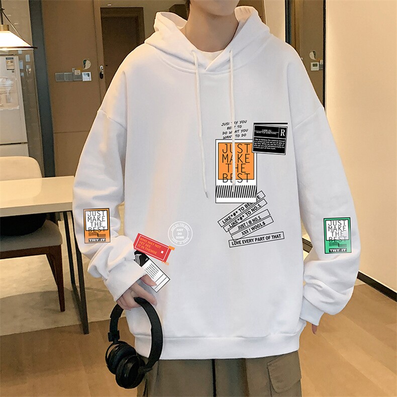 WY2121-P35加绒款-P40纯棉连帽卫衣男大码运动帽衫宽松薄外套男,男装卫衣,电商A040