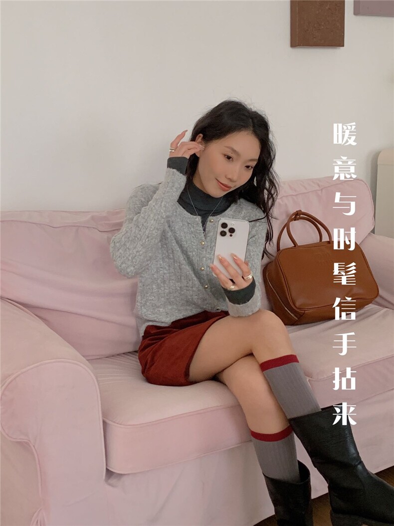 2025年秋季单排扣常规单件长袖落肩袖开衫时尚百搭,针织衫/毛衣,洛丽兰可