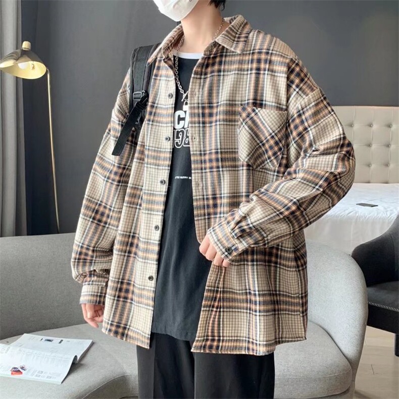 长袖衬衫男港风日系格子衬衫K001P38,男装衬衫,星座1116-2