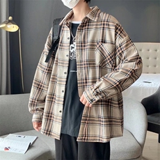 长袖衬衫男港风日系格子衬衫K001P38，男装衬衫，星座1116-2