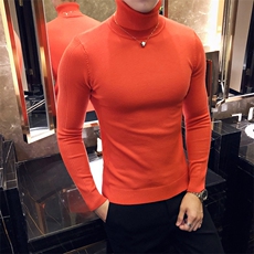 M09/p45两翻高领毛衣男秋冬纯色修身长袖针织打底衫男高领毛衣，男装针织衫/毛衣，电商D303