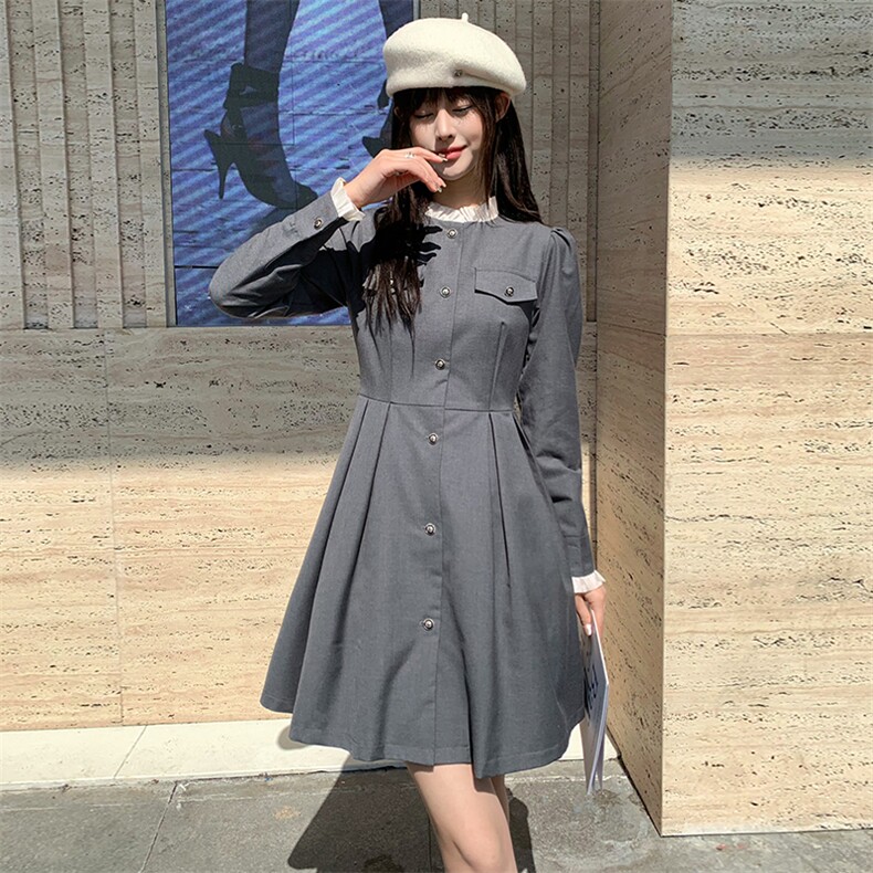 现货2024年春季新款女时尚气质优雅拼木耳边显瘦网红连衣裙,女装连衣裙,煊芮熙