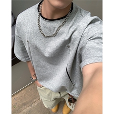 曼巴棉拼接撞色破缝解构铆钉设计感夏季短袖T恤男D424特P30，男装T恤，电商A335-1（原A458）