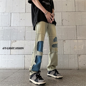 B221 美式ins高街暗黑小众撞色破洞直筒牛仔裤 LK23109-P65 控88图片