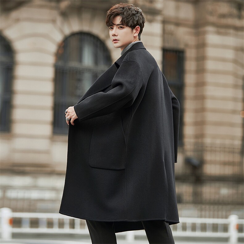 纯色简约翻领羊毛双面呢子大衣中长款毛呢男士高级感外套B705P375，男装毛呢大衣，电商A355（原A415）