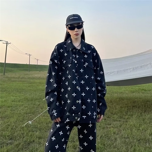 秋季美式复古满印牛仔外套女ins潮欧美街头高级感超好看夹克潮牌图片